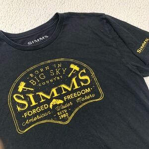 Simms T-Shirt Mens Large Black Born in Big Sky Country Cotton Graphic Tee